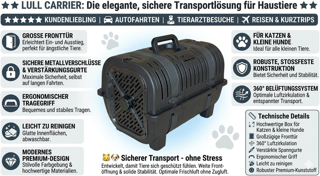 Mamapetz Lull Carrier Premium Haustier Transportbox Hund &amp; Katze Sicher &amp; Stilvoll (Schwarz), Schwar