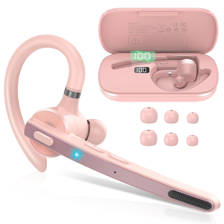 Bluetooth Headset V5.3 mit AptX, 90 Std Zwei-Geräte-Verbindung &amp; Mute Rosa | Wireless Freisprech Tel