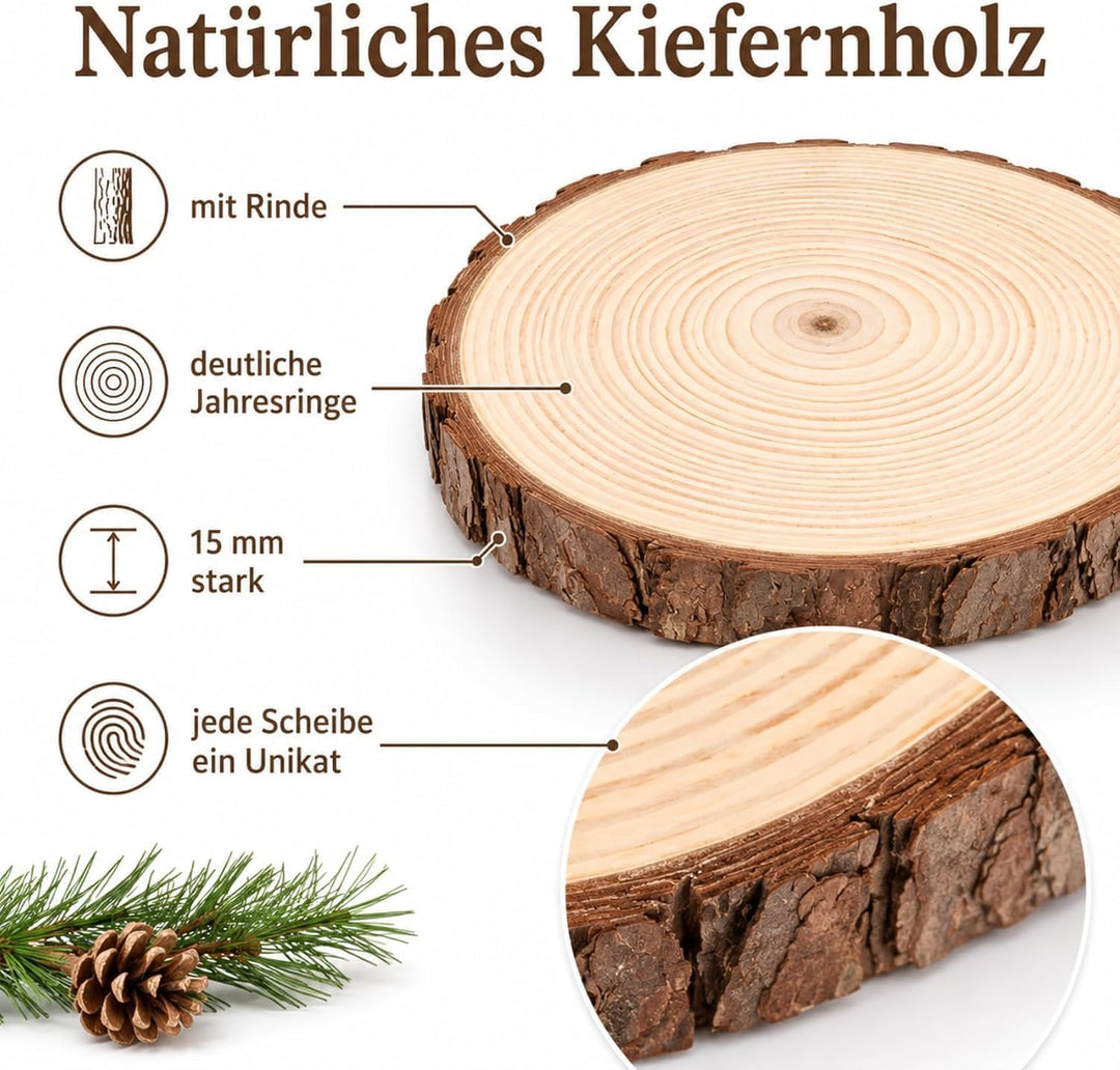 Holzscheiben Set 20 cm Naturholz mit Rinde Baumscheiben 24 Stück 20-22cm Holzscheiben, 24 Stück 20-2