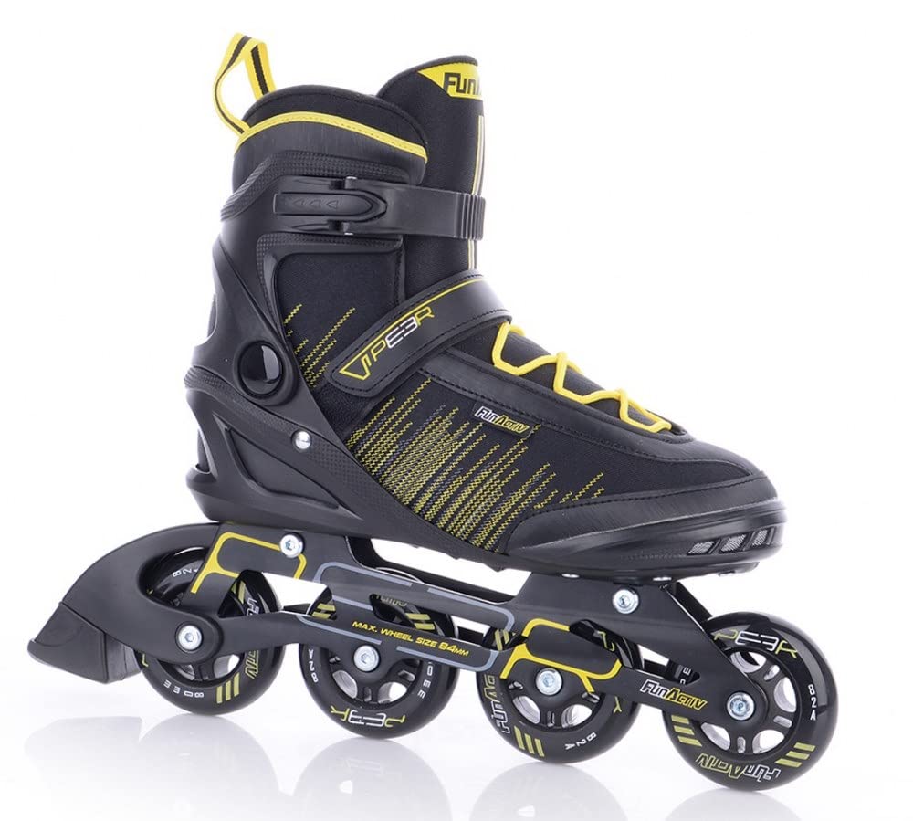 FUNAKTIVE Inliner Herren Peer 3, Inlineskates schwarz-gelb, verstellbare Rollschuhe, Rollerblades Gr