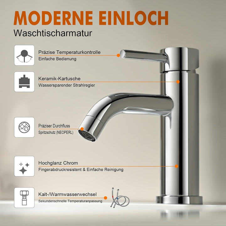 Ibergrif Wasserhahn Bad Mischbatterie, Waschtischarmatur Infache Montage, Armatur für Waschbecken, B