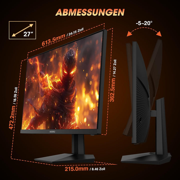 KOORUI 27 Zoll Gaming Monitor 240 Hz, 1 ms, FHD (1920 * 1080) DCI-P3 90% Farbraum, Adaptive Sync, Ne