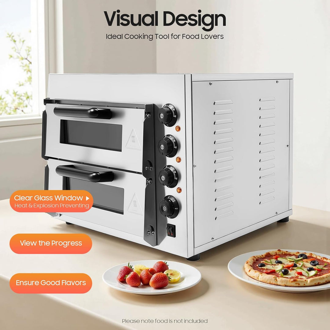 201 Edelstahl Pizzaofen, Gross Pizza Pizzabackofen mit Hitzebeständige Handschuhe, 3000W Doppellagig