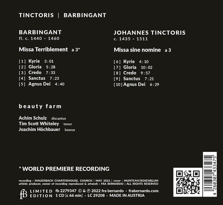Tinctoris/Barbingant: Messen, Audio-CD