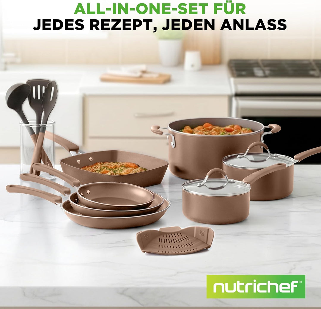 NutriChef Topfset Induktion, Pfannenset 14-teilig, Antihaftbeschichtet, Töpfe &amp; Pfannen PFOA/PFOS-fr