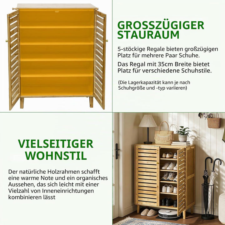 unho Schuhschrank Schuhregal mit 5 Ablagen und 2 Türen, Schuhablage für Flur Diele, Schuhkommode für
