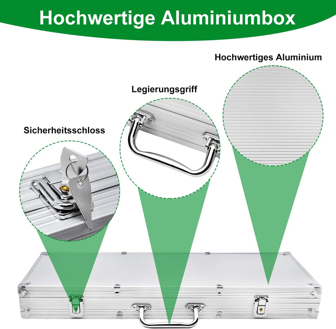 500 Chips Pokerkoffer,Laser Pokerchips mit Aluminium-Gehäuse,inkl. 500x Hochwertigen Laserchips,2X P