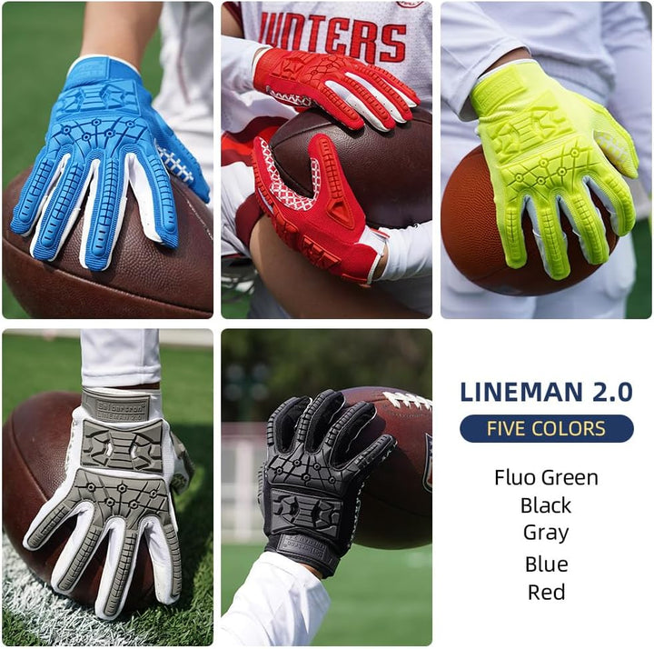 Seibertron Lineman 2.0 Padded Palm Football Receiver Gloves, Flexible TPR Impact Protection Back of