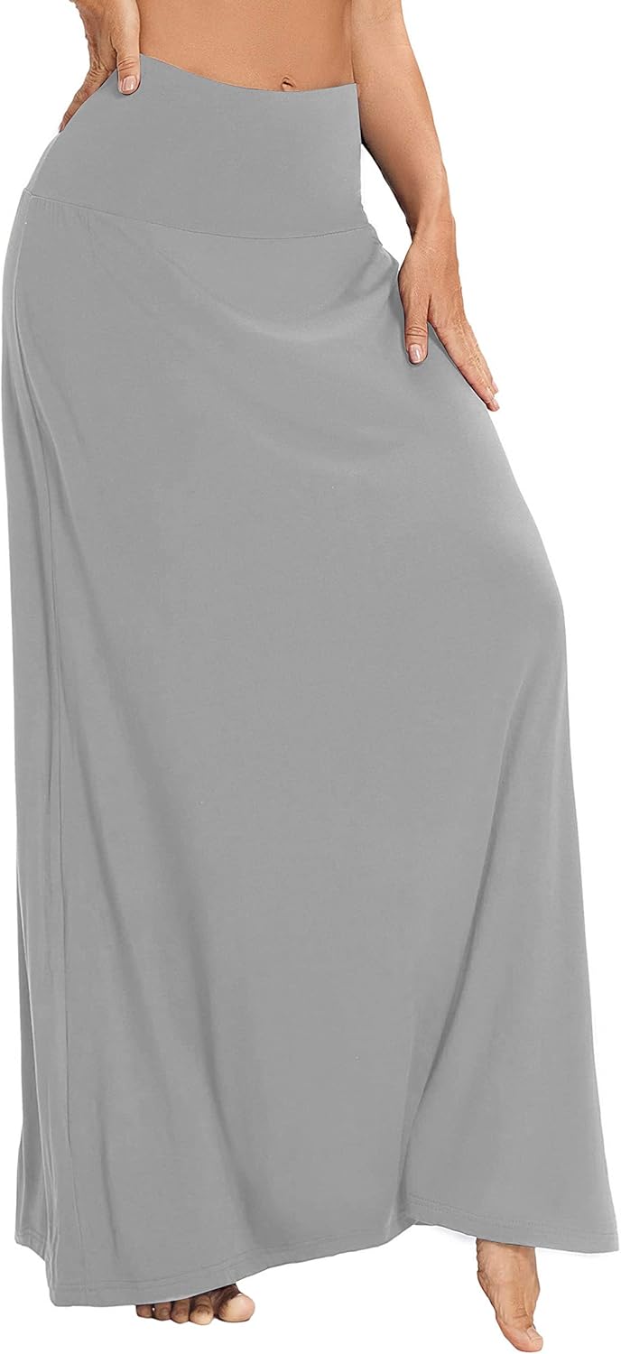 Damen Sommer Hohe Taille Boho Yoga Maxi Rock Elastisch Pull On Lang Röcke S Hellgrau, S Hellgrau