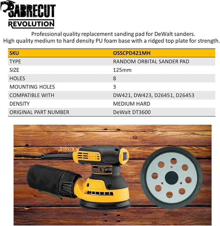 1 x SabreCut OSSCPD421MH 125mm mittelharter Exzenterschleifer mit 8 Löchern Klett-Stützteller kompat