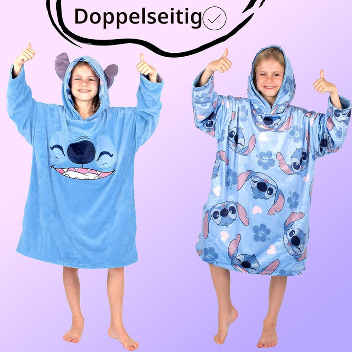 Disney Stitch Oodie – Übergrosse, wendbare Kapuzenpullover-Decke für Kinder, superweicher, doppelsei