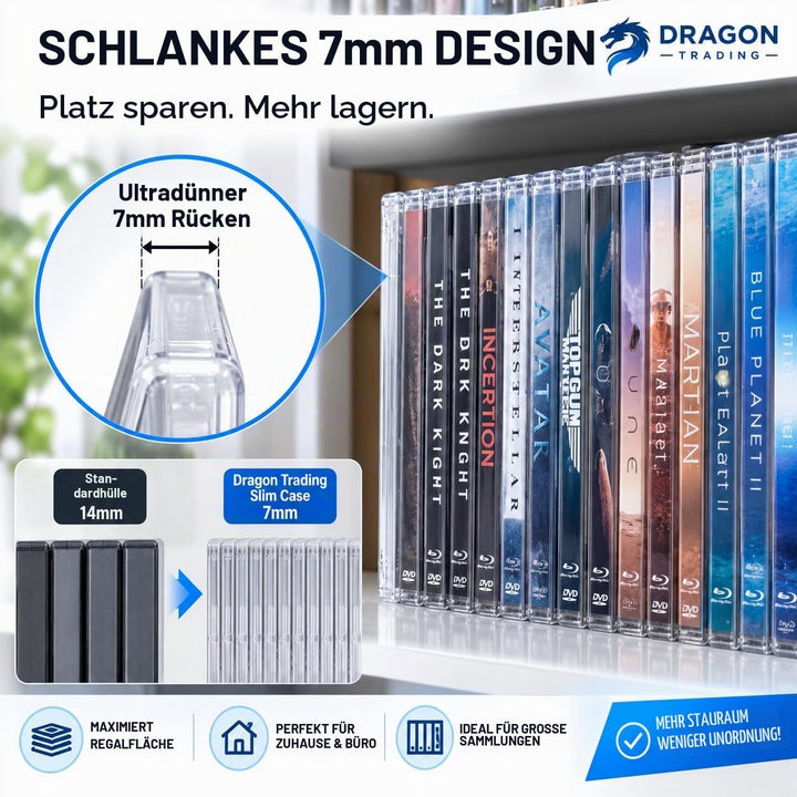 (50 Stück) Single SLIM 7 mm transparent DVD/CD/Blu RAY Hüllen