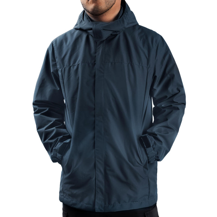 Herren Regen Jacke mit Kapuze wasserdicht leichte Jacke und Reissverschlusstaschen Regenmantel für O