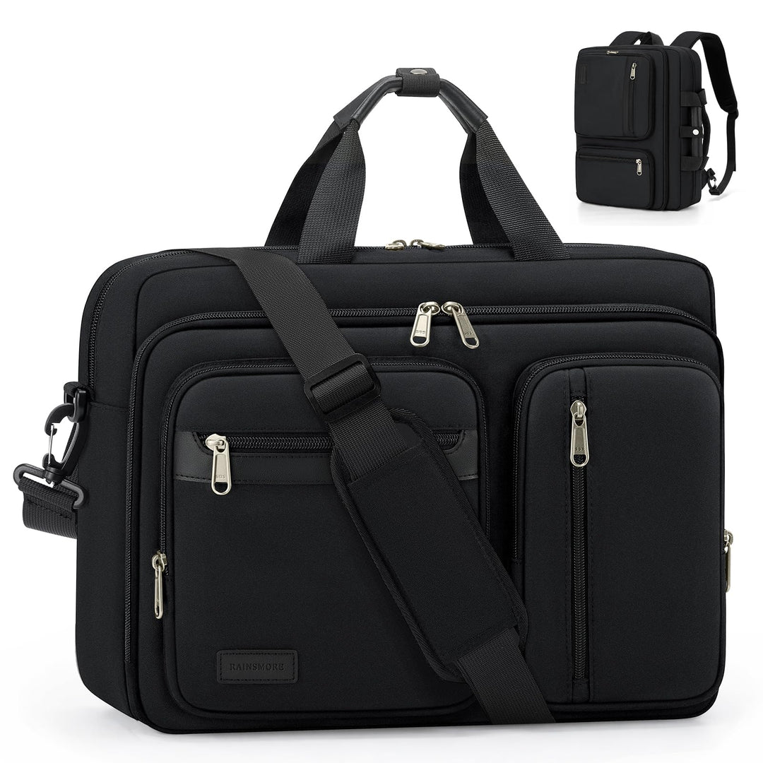 RAINSMORE 15,6-17,3 Zoll Laptoptasche Arbeitstasche Herren 2-in-1 Rucksack Schwarz 17,3, Schwarz 17,