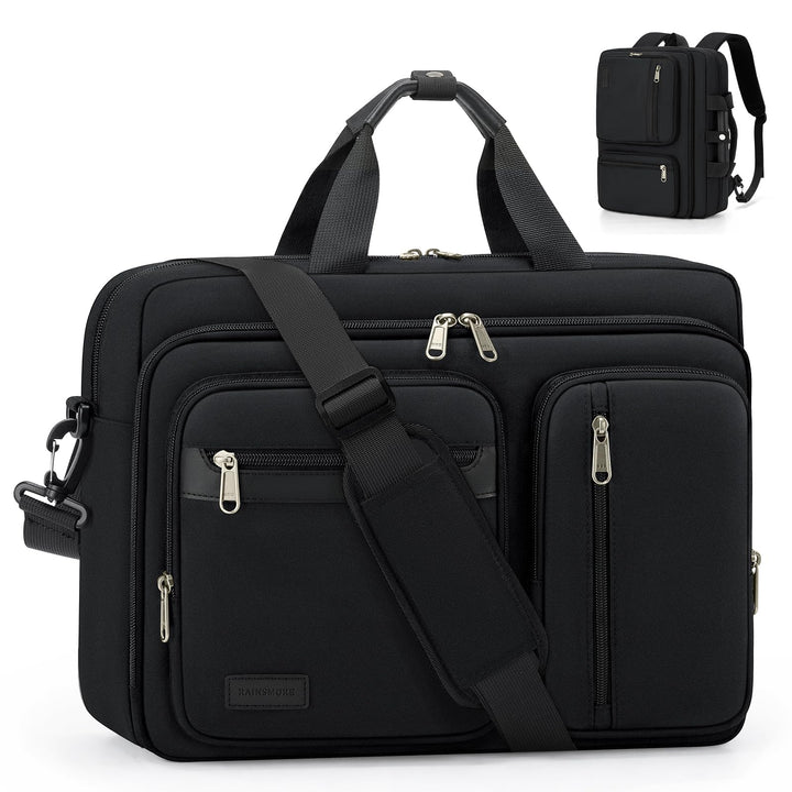 RAINSMORE 15,6-17,3 Zoll Laptoptasche Arbeitstasche Herren 2-in-1 Rucksack Schwarz 17,3, Schwarz 17,