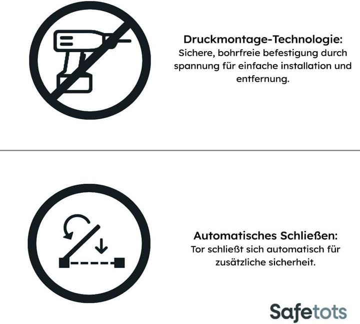 Safetots Druckmontage Selbstschliessendes Treppengitter, 118.2cm - 125.2cm, Weiss, Automatisch Schli