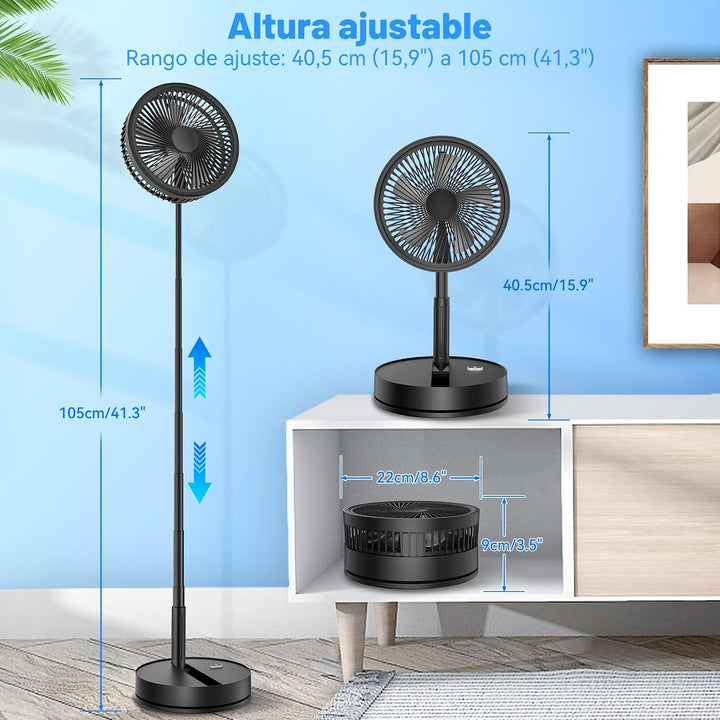 LIPETY Tragbarer Faltbarer Oszillierender Klein Ventilator Akku Aufladbar USB C Tischventilator mit
