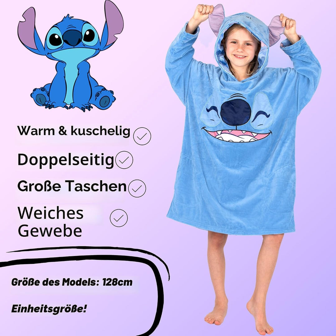 Disney Stitch Oodie – Übergrosse, wendbare Kapuzenpullover-Decke für Kinder, superweicher, doppelsei