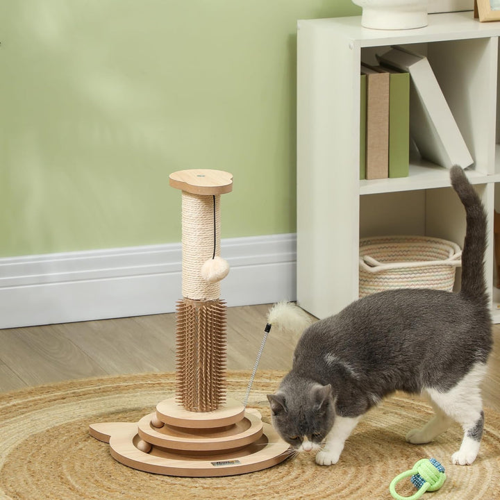 PawHut 49cm Katzenkratzbaum mit interaktivem Trackball für drinnen eiche, eiche