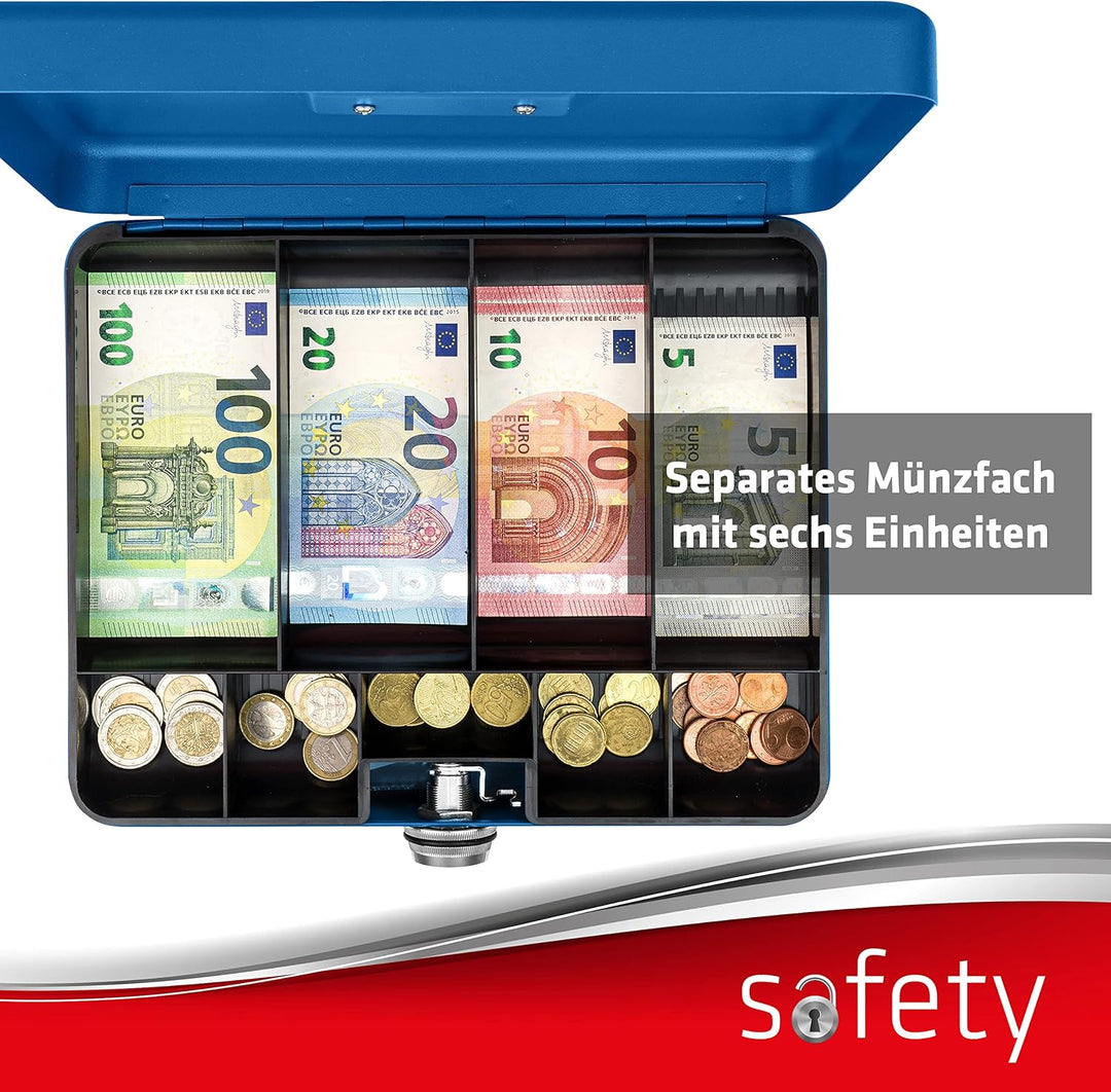 SAX Geldkassette mit Zahlenschloss, extra Starkes Schloss, 30 x 24 x 9cm, X-Large, Blau, 0-824-14 X-