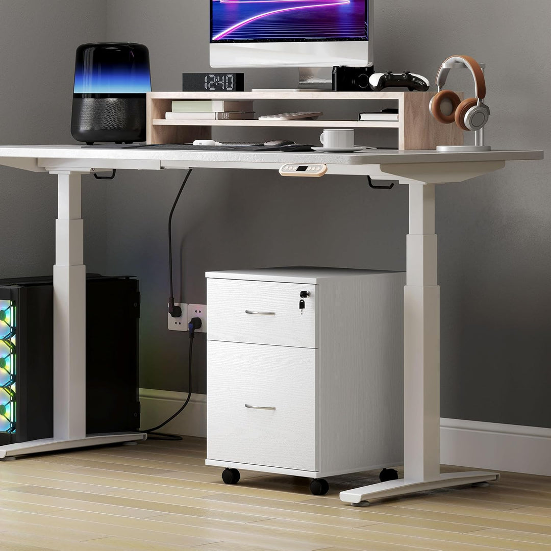 HOMCOM 2 Schubladen Abschliessbarer Aktenschrank mit Rädern, Mobiler Aktenschrank für Home Office, K