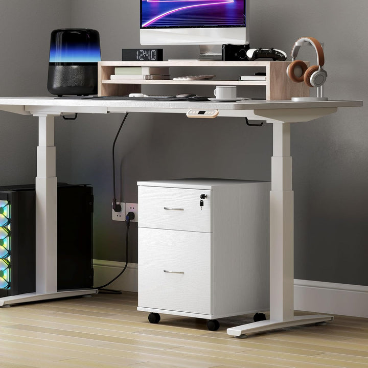 HOMCOM 2 Schubladen Abschliessbarer Aktenschrank mit Rädern, Mobiler Aktenschrank für Home Office, K