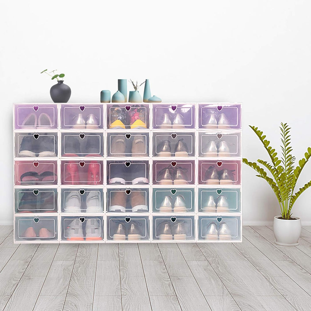 20 Stück Schuhboxen Stapelbar, Faltbar und Stapelbar Schuhboxen, Schuhboxen transparente Schuhorgani