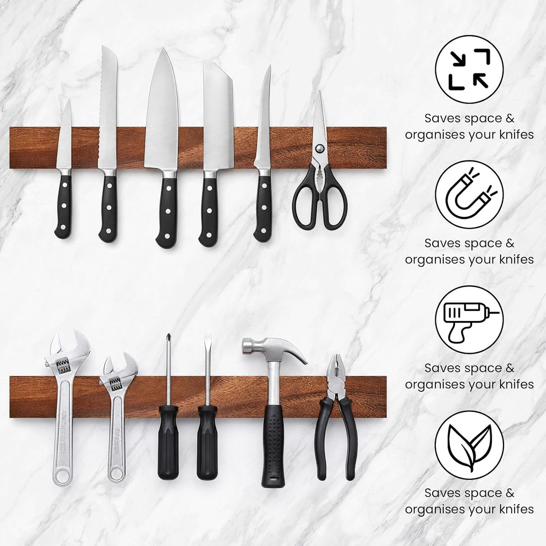 THMINS Magnetleiste Messer, 40cm Magnetischer Messerhalter für die Wand Holzfarbe 40cm 40cm, Holzfar