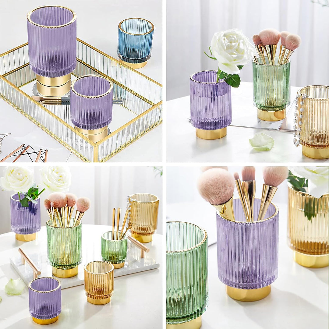 DASITON Make up Pinsel Organizer,Kosmetik Organizer Gold,Pinsel Organizer aus Glas,Pinselhalter Kosm