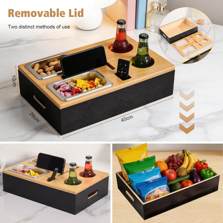 Couchbar Snackbox,mit Getränkehalter Edelstahlschalen,für Snacks Handy