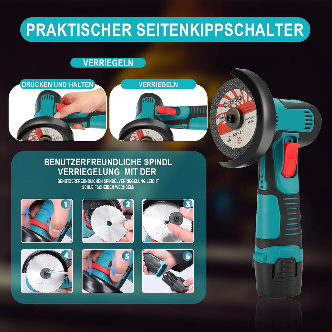 Mini Akku Winkelschleifer, 3 Zoll Professional Akku Winkelschleifer Set 12V