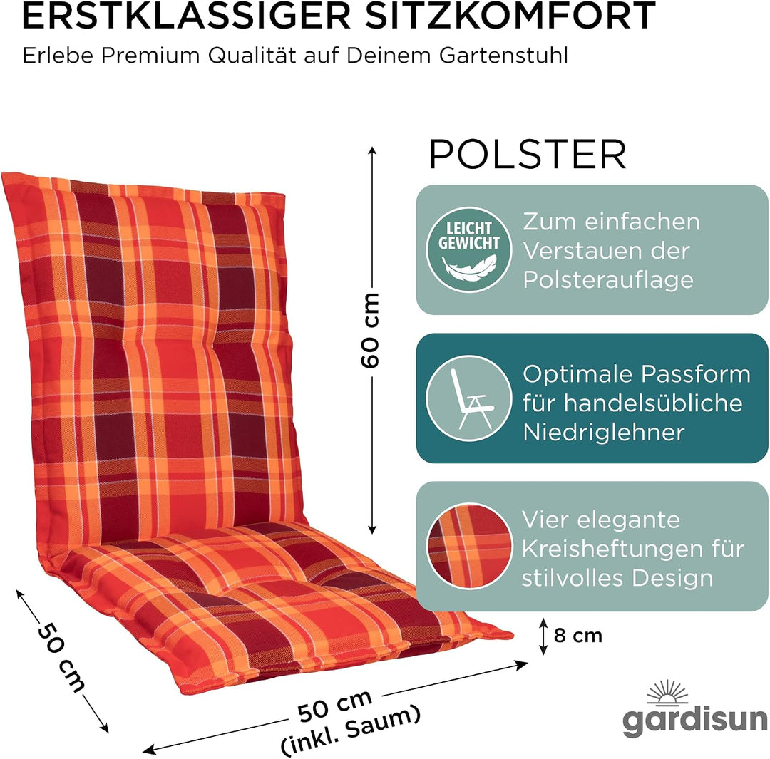 Gartenstuhlauflagen Niedriglehner, 4er Set, Rot kariert Rot Kariert 4-Stück, Rot Kariert 4-Stück