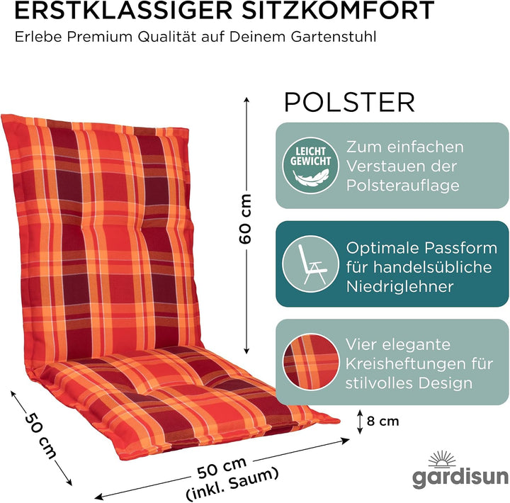 Gartenstuhlauflagen Niedriglehner, 4er Set, Rot kariert Rot Kariert 4-Stück, Rot Kariert 4-Stück