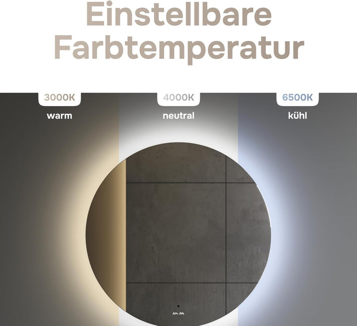 AM.PM Hit – LED Spiegel rund Ø 60 cm mit Beleuchtung | Badspiegel rund dimmbar | Badezimmerspiegel m