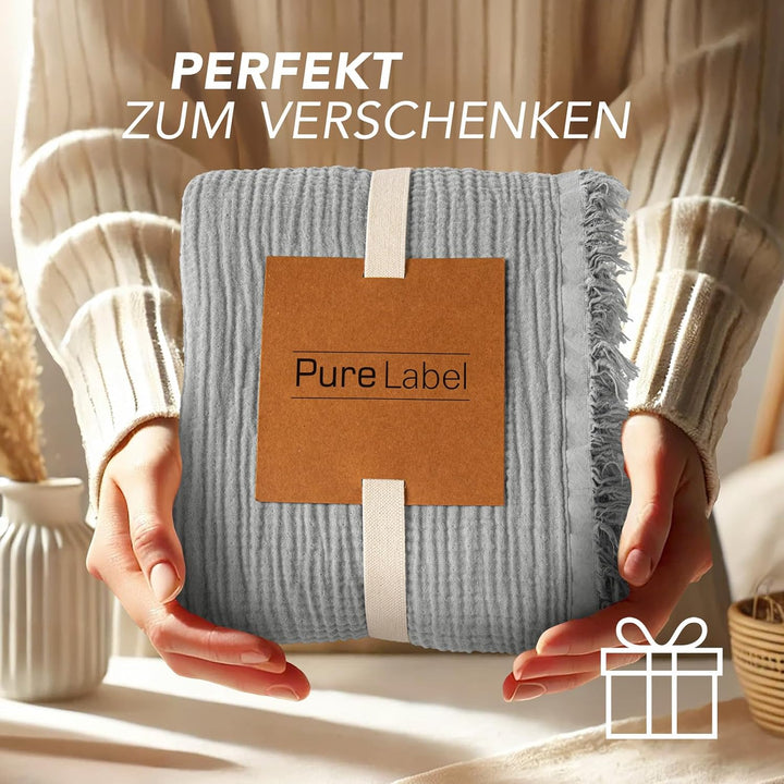 Pure Label 2er Set Musselin Decke 150x200 Grau aus Baumwolle Grau 2er Set 150x200 cm, Grau 2er Set 1