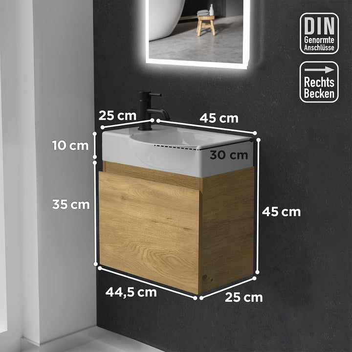 Alpenberger Waschtisch mit Unterschrank | Gäste WC Waschbecken Klein 45 cm Breit | Aufsatzwaschbecke