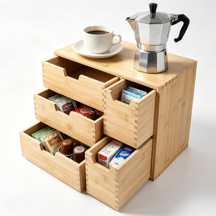 EFUTURETIME Schubladenbox Holz 36 × 20 × 28,5cm Bambus mit 5 Schubladen, 5 Schubladen