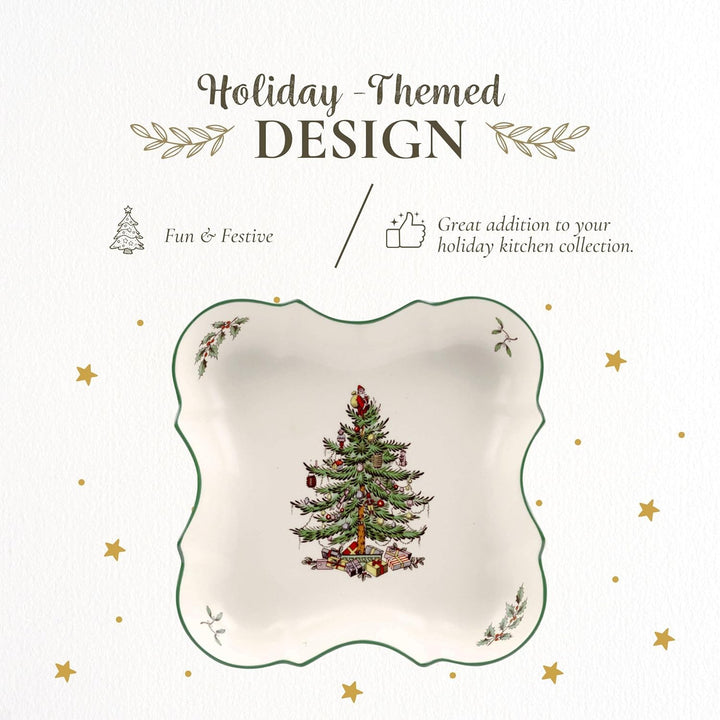 Spode Christmas Tree Devonia Tablett | 21,6 cm Servierschale aus feinem Steingut | Flache Serviersch