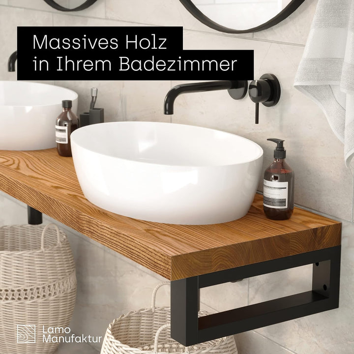 LAMO Manufaktur Waschtischplatte, Holzplatte Waschtisch, 50x60 cm (AxB), Dunkel, ohne Montageset, LW
