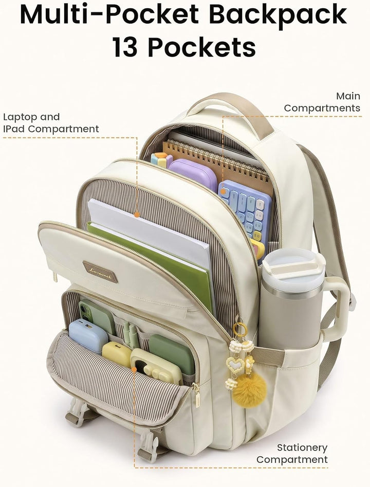 LOVEVOOK Rucksack Damen, 17,3 Zoll Laptop Schulrucksack Teenager Mädchen B-beige 17,3 Zoll, B-beige