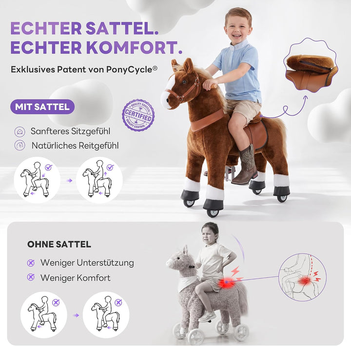 PonyCycle® Modell U Pferd auf Rollen | Braun | 3-4 Jahre | mit Bremse Schokolade Grösse 3 für Alter