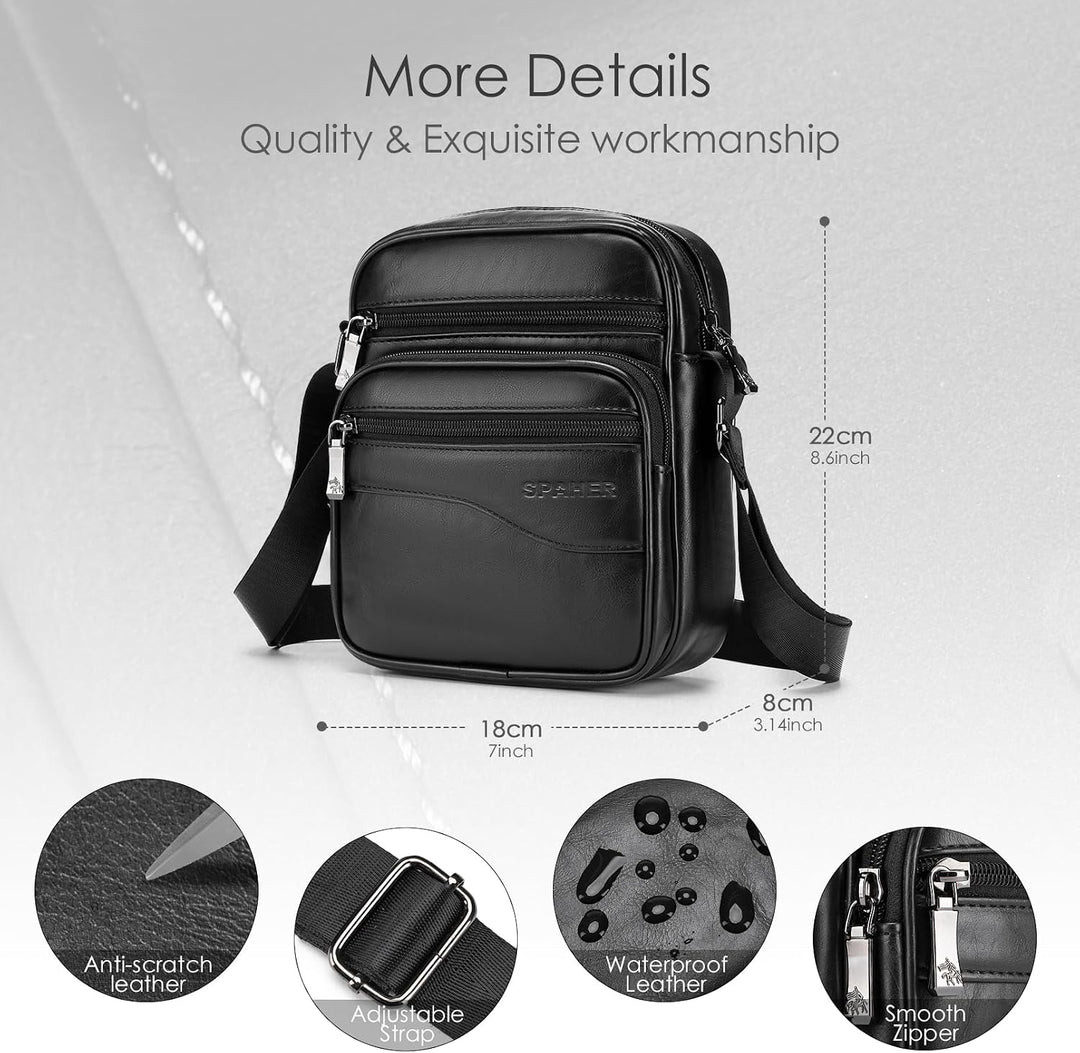 SPAHER Klein Umhängetaschen Herren Leder Herrentasche Schultertasche Handtaschen Männerhandtasche Ha