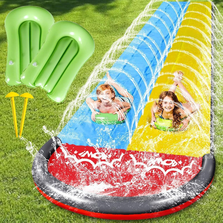 Wasserrutsche Garten 15.8ft/480cm,Doppelrutsche mit Eingebautem Sprinkler