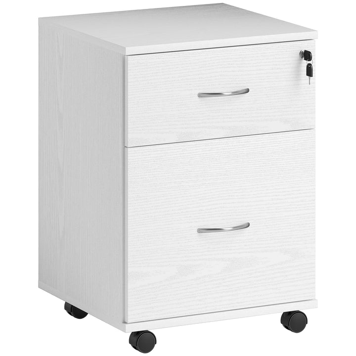 HOMCOM 2 Schubladen Abschliessbarer Aktenschrank mit Rädern, Mobiler Aktenschrank für Home Office, K