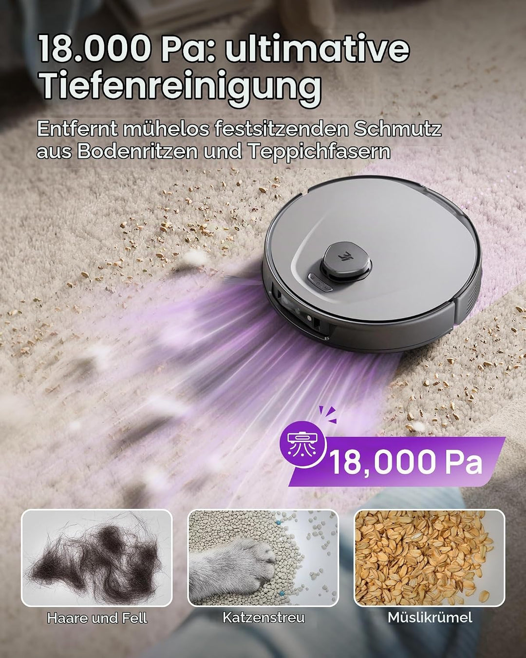 3i P10 Ultra Saugroboter mit Wischfunktion, 18000Pa Starke Saugkraft, erweiterbare Rand- und Eckwisc