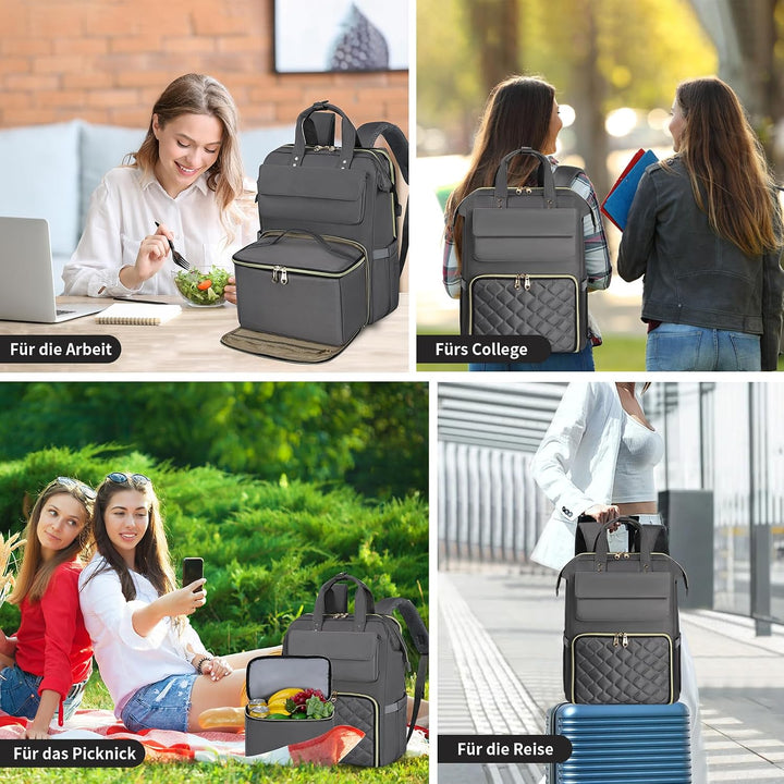 BERTASCHE Lunch Rucksack, Laptop Rucksack Damen 15,6 Zoll mit Isoliertes Kühltasche, 2-in-1-Arbeitsr