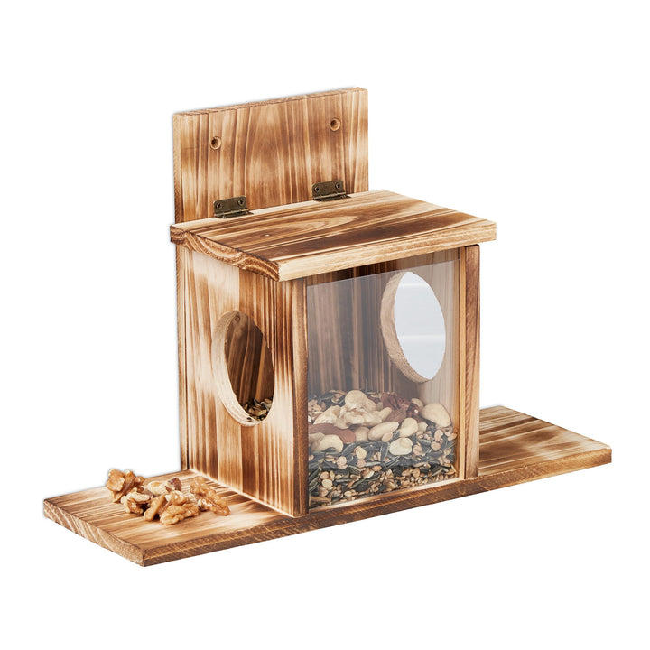 Relaxdays Eichhörnchen Futterhaus, Holz, 2 Eingänge &amp; Sitzplattformen, zum Aufhängen, Eichhörnchenfu