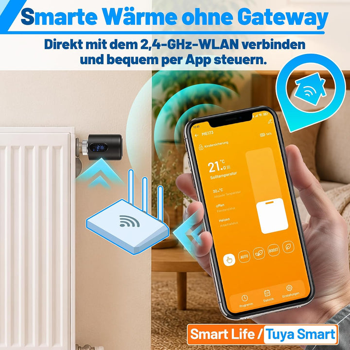 Heizkörperthermostat, WiFi Smartes Heizungsthermostat mit APP-Steuerung, inkl. 5 Adapter, kein Gatew