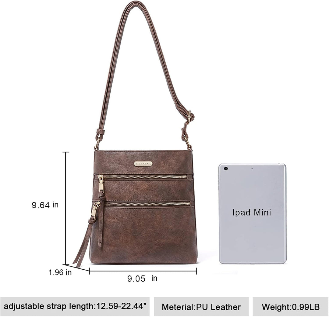 Cluci Umhängetaschen für Damen, Reissverschlusstasche, verstellbarer Riemen, weiches Leder, Damen-Sc