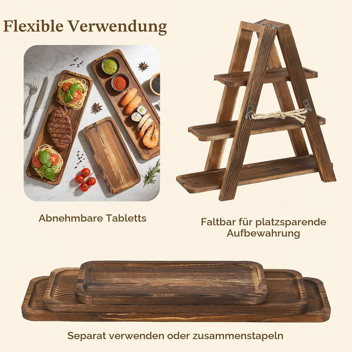 Holz Cupcake Ständer 3‑stufig, 121cm Grosser Akazienholz Kuchenständer, Faltbarer Dessert Präsentier